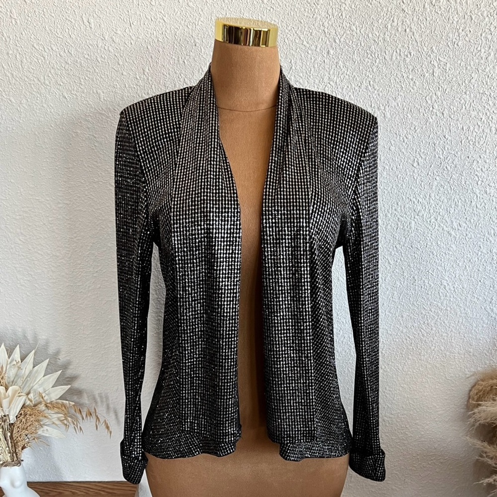 Chico's Black Metallic Open Front Blazer